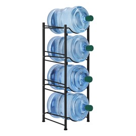 5 Gallon Water Bottle Jug Holder 4 Tier Heavy Duty Water Cooler Jug Storage Rack Detachable Gallon Water Jug Bottle Organizer Shelf for Home Kitchen Office Breakroom Space Save, Black