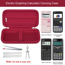 Elonbo Carrying Case for Casio fx-CG50 PRIZM/fx-9750GIII Color Graphing Calculator/ 991ES Plus/ 991CW/ 115ES Plus/ 300ES/ 300MS Standard Scientific Calculator, Mesh Pocket Fits Cable, Red+Red
