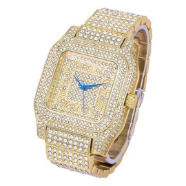 Charles Raymond Bling-ed Out Biggie Square Hip Hop Iced Out Watch You Will Hypnotize in a Crystal Watch - 0513Sq, Gold, 8 inches, 0513Sq (Gold)