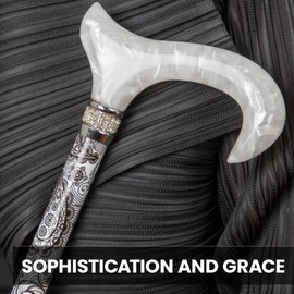 Royal RC Canes Rhinestone Designer - Black & White Majesty Pearlz Walking Cane Adjustable - Aluminum Shaft - Stylish Canes for Women and Men Stability - Seniors Walking Stick