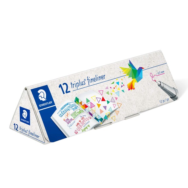 STAEDTLER 334 CPC12 triplus fineliner pens, cardboard pencil case of 12 assorted colours