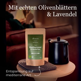 Organic Mediterranean Herbal Tea with Olive Leaves, Basil, Rosemary, Tulsi and Other Mediterranean Herbs - Loose Herbal Tea 100 g