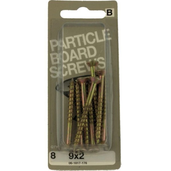 #9 X 2" Yellow Zinc Phillips Particle Board Screws 8-Pack