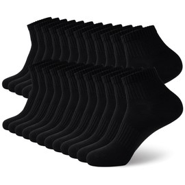 LBJR 12 Pairs Women's Running Socks Men's Trainer Socks Cotton Breathable Ankle Socks, black, 35 - 38