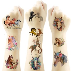 RabbFit 4 Sheets Horse Pattern Tattoo Set Children, Horse Girl Gift Horse Girl Gift, Temporary Tattoos, High-Quality and Durable Tattoos