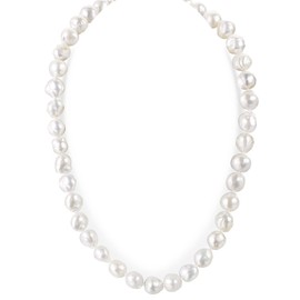 Besalon Baroque Pearl Necklaces White Freshwater Cultured Small Round Shaped Pearls Strand Necklace for Women Wedding Christmas Gift 10-12MM Pearl