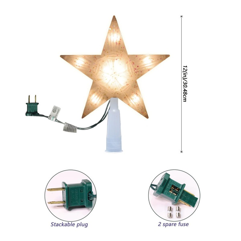 LAMPHOME 12" 10L Star Tree Topper, Lighted Glitter Christmas Treetop,