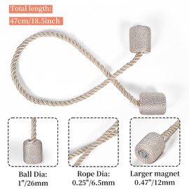 TopHomer 2 Pack Magnetic Curtain Tie Backs - 16.14in/41cm Handmade Weave Tie Backs for Curtains, 5 Colors (Beige/Gold/Dark Coffee) for Home Office Outdoor Window Drapery