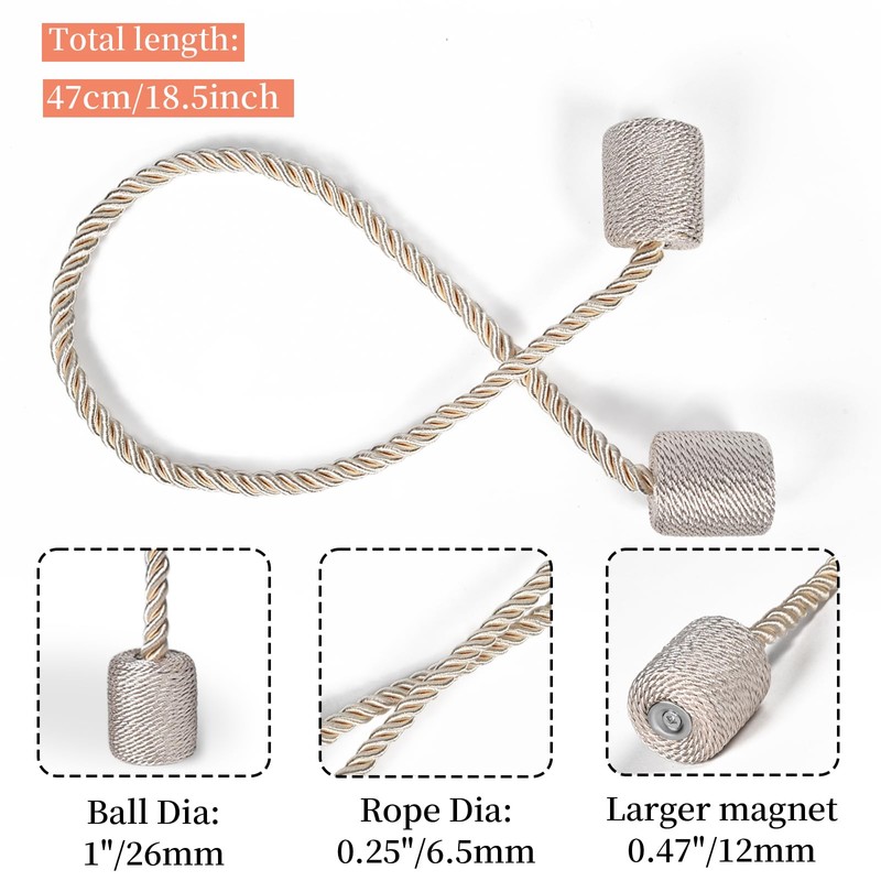 TopHomer 2 Pack Magnetic Curtain Tie Backs - 16.14in/41cm Handmade