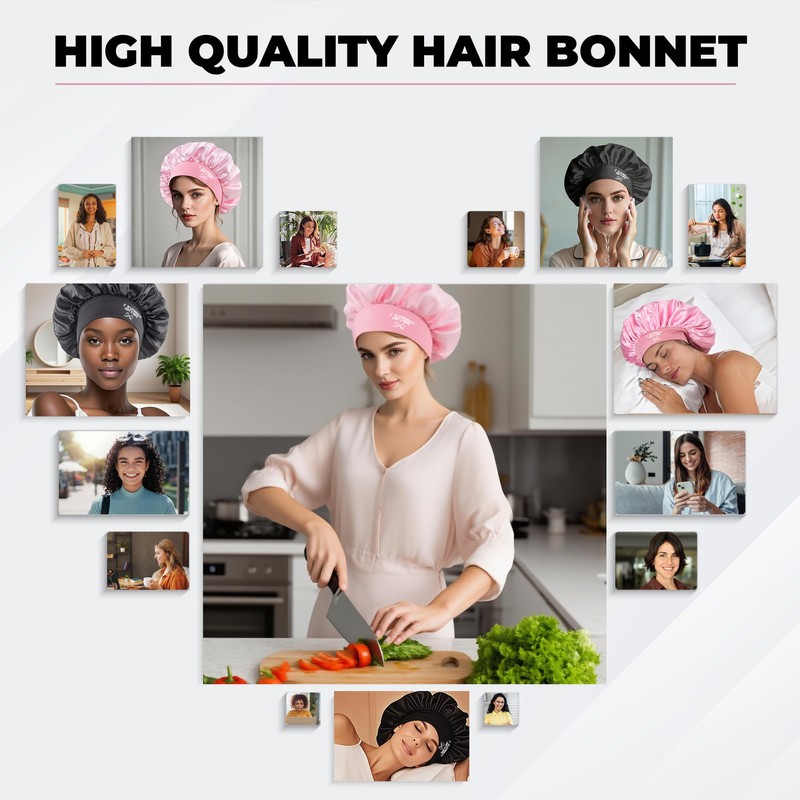 Violet Satin Hair Bonnets for Sleeping Night Cap for Women