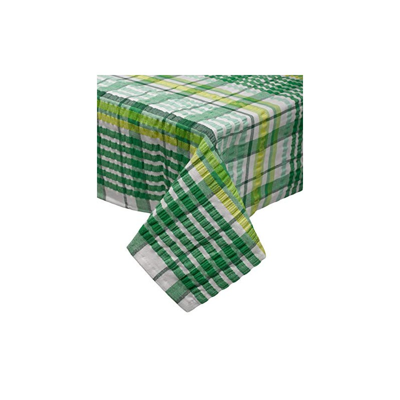 Downview Seersucker Check Cotton Tablecloth 70 Round Green