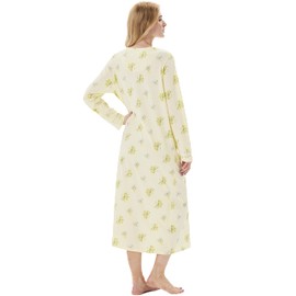 Keyocean Cotton Women Nightgowns, Soft Comfortable Lightweight Long Sleeves Winter Ladies Nightdress, Floral on Yellow, Small