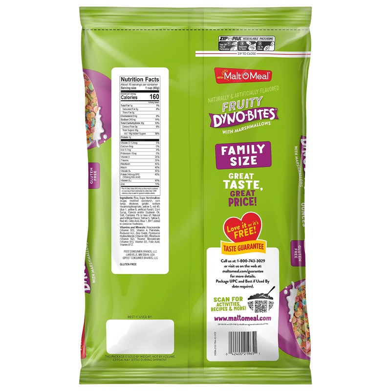Malt-O-Meal Fruity Dyno Bites Cereal with Marshmallows, Gluten Free with