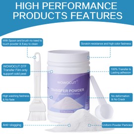 DTF Powder Adhesive 500g/17.6oz White Digital Hot Melt Adhesive for All DTF Printers on All Fabric, WOWOCUT DTF Transfer Powder, Medium Powder