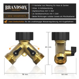 Brandson - Brass water distributor - 2-way distributor for simultaneous connection of two devices - Y-distributor - 3/4 inch water connection - both outputs adjustable - heat and cold resistant