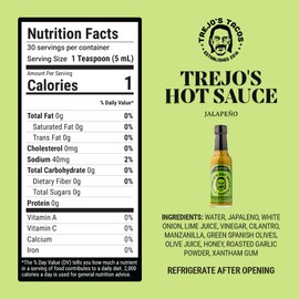 Trejo's Jalapeño Hot Sauce | Zesty & Flavorful with Green Olives, Lime & Honey | Tangy & Balanced | Non-GMO & Vegetarian | Perfect for Tacos, Burritos, Guacamole & More | Mild Heat | Single Bottle