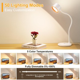 LED Desk Lamps for Home Office, Desk Lamp with USB C + A Dual Charging Ports, Wireless Charger, 5 Colors Dimming Reading Lamp Timer/Memory Touch Bedside Table Lamp for Bedroom College Dorm Room White