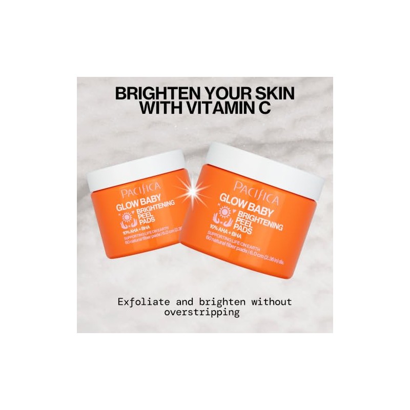 Pacifica Glow Baby 10% AHA/BHA almohadillas de pelar iluminadoras, blanco,
