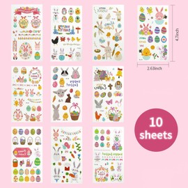 RUIOMII 10er Pack Oster Tattoos, Wasserfeste Hase, Ei, Küken & Osterei Designs - Lustige Partyartikel für Osterfeiern