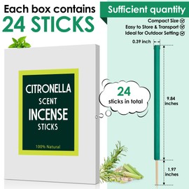 Qualirey 24 Pcs Citronella Incense Sticks, Green Citronella Sticks for Outside Made from Natural Plants, Reaches Up to 12 Feet for Patio Backyard Travel Camping Picnics Swimming Outdoor Activities