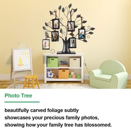 Family Tree,Frame Display with 6 Hanging Picture Photo Frames 2.52" x 1.81" in Black and Adjustable Ribbon Tassels Photos Display Tree for Home Free-Standing Tabletop Decoration(S)