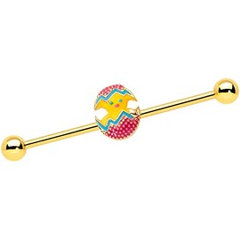 Body Candy Womens 14G PVD Steel Helix Cartilage Earring Painted Egg Hatching Chick Industrial Barbell 1 1/2"