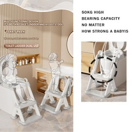 PandaEar Toilet Potty Training Seat with Step Stool Ladder, Comfortable Safe Potty Seat with Anti-Slip Pads Ladder & Bear Design for Kids Boys Toddlers -Grey