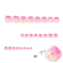 FIEONCIY Press on Toenails with Designs Acrylic Fake Nails for Toe Artificial False Nails with Charms Glue on Toe Nails for Spring Summer Stick on Toenails for Women Girls(JP3818)
