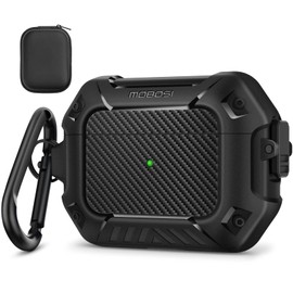 MOBOSI AirPods Pro Case, Secure Lock Clip Full Body Shockproof Hard Shell Protection, Carbon Fiber Case Cover with Keychain for AirPod Pro (2019), Black
