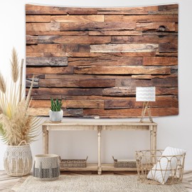 JAWO Wooden Tapestry Wall Hanging, Rustic Wood Panels Wall and Floor Texture, Polyester Fabric Wall Tapestry for Home Living Room College Bedroom Bathroom Dorm Decor 80X60Inches Wall Blanket