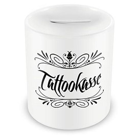 Samunshi® Piggy Bank Tattoo Money Box Black White - Tattoo Cash with Scroll - as Voucher Tattoo Gift Ideas Money Box Tattoo Money Funny