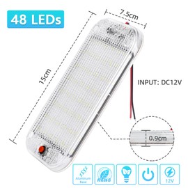 URAQT 48 LED Interior Lighting Car, Pack of 4 Super Bright 800LM 12V LED Car Interior Lighting with Switch 6000K White Light Car Lighting Strip for Car Motorhome Bus Caravan Boat Elliptical