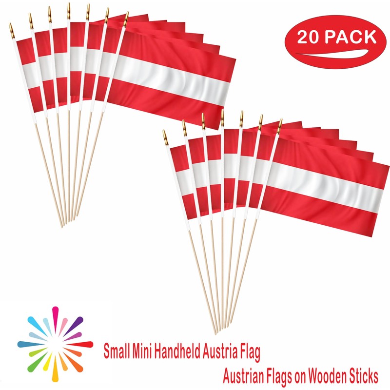 LUSEOAN Austria Mini Flag 5x8 Inch 20 Pack Wood Stick