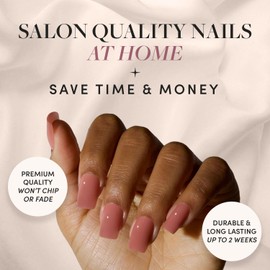 Glamnetic Press On Nails - Dusty Pink | Medium Square Fake Nails, Sheer Mauve Neutral, Reusable | 15 Sizes - 30 Nail Kit
