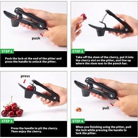 Cherry Pitter Tool, Olive Pitter, Cherry Stoner Remover with Stainless Steel Rod,for Making Cherry Jam (Black)
