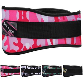 Mytra Fusion Wight Lifting Neoprene Curved Belt with 6’’ Width Great for Fitness, Gym, Training, Deadlifts, Powerlifting & Bodybuilding (Camo Pink, L)