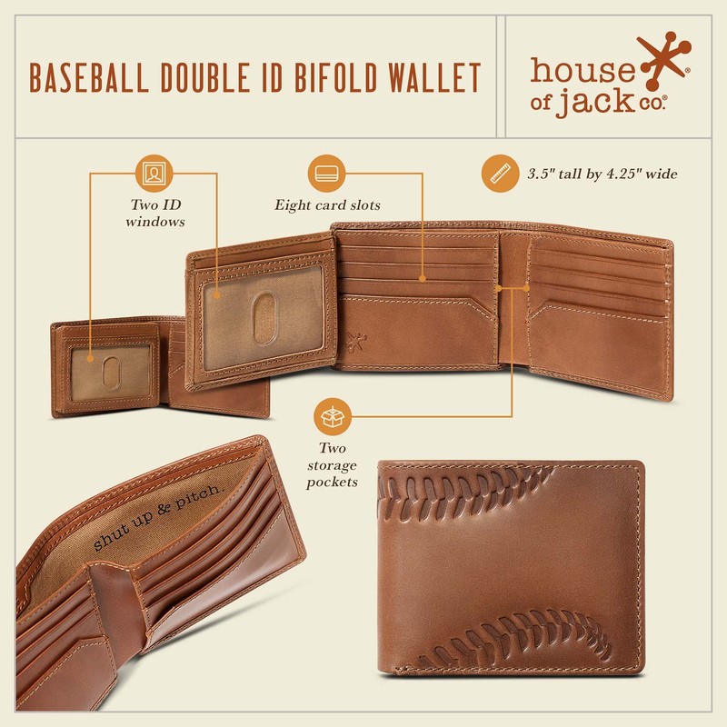 House of Jack Co. Baseball Wallet for Men, Leather Bifold