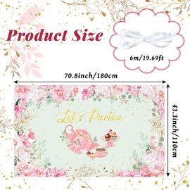 Let's Partea Tea Party Birthday Backdrop Tea Party Banner Decorations Tea Party Picture Background for Baby Shower Birthday Party Decorations Photo Booth (Light Green, 6 x 3.6 ft)