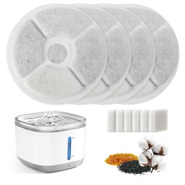 Cat Water Fountain Filters, 4 Pack Replacement Filters & 4 Pack Replacement Pre-Filter Sponges Set for 100oz/3L Automatic Pet Fountain Cat Water Fountain