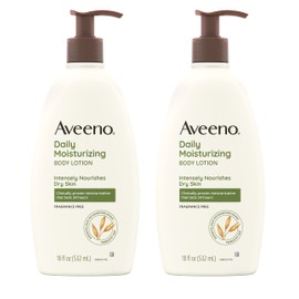 Aveeno Aveeno Daily Moisturizing Body Lotion with Soothing Prebiotic Oat, Gentle Lotion Nourishes Dry Skin With Moisture, Paraben-, Dye- & Fragrance-Free, Non-Greasy & Non-Comedogenic, 18 oz, 2 Pack