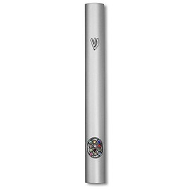 My Daily Styles Aluminum Silver-Tone Classic Mezuzah Case Attached Shin Hoshen Multicolor CZ, 6"