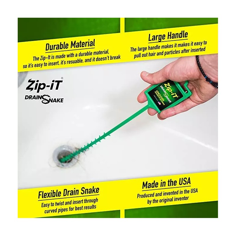 ZIP-IT ZIP IT DRAIN CLEANER, 3-Pack Plastic Drain Stick Hair