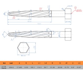 Jerax tools H.S.S Aligning Reamer, 11/16" Cutter Diameter with Hex Shank, Spiral Flute