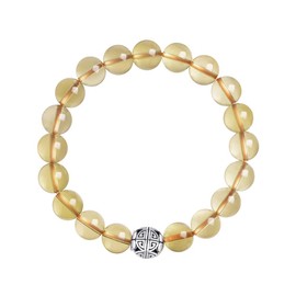 MetJakt Natural 8mm Gemstones Healing Crystal Stretch Beaded Bracelet Bangle with 925 Sterling Silver Double Happiness Pendant (Citrine)