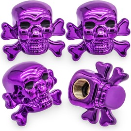 MEAJOO 4PCS Skull Style Tire Valve Stem Caps, Dustproof Wheel Valve Covers Accessories, with Rubber O-Ring, Universal for Cars, SUVs, Bike, Bicycles,Trucks and Motorcycles(Purple)