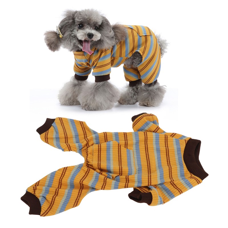 Striped Dog Pajamas Soft Stretchy Warm 4 Legged Puppy Jumpsuit