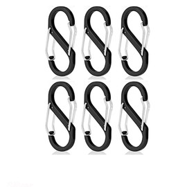 6PCS S-Shape Dual Clips Mini Carabiner, Aluminium Durable Quick Release Auto Locking D-Shape Wire Gate Clip for Home, RV, Camping, Fishing, Hiking, Travelling and Outdoor Sports (Black)