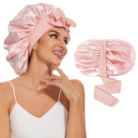 MERTTO Capó De Satén, Gorros De Seda para Dormir para Mujeres, Ajustable, Banda Elástica Suave, Gorros De Seda para Dormir, Capó para El Cabello con B