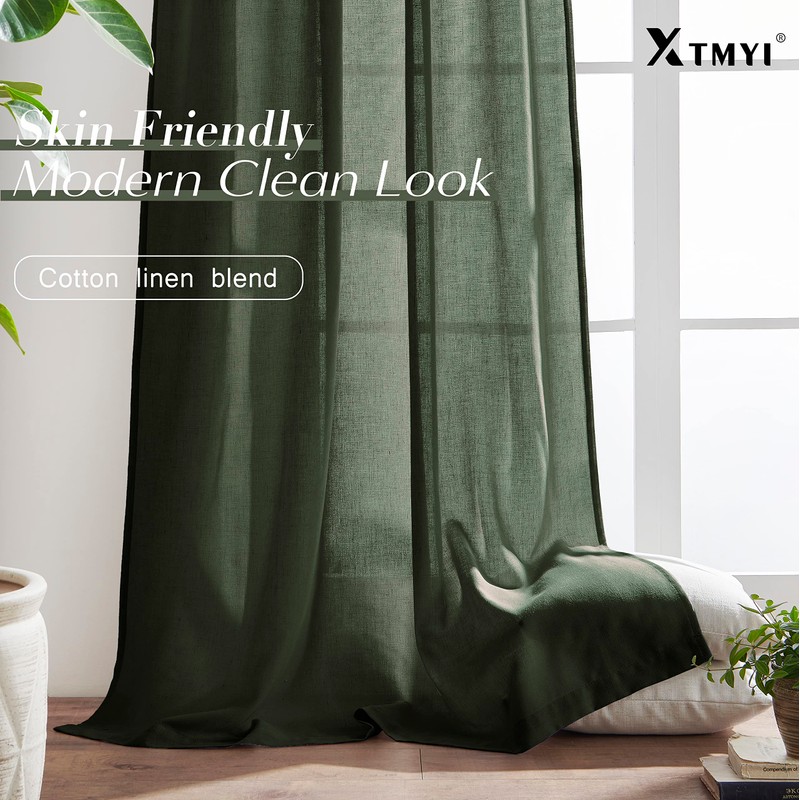 XTMYI Short Curtains for Bedroom,Pole Pocket Back Tab Linen Boho