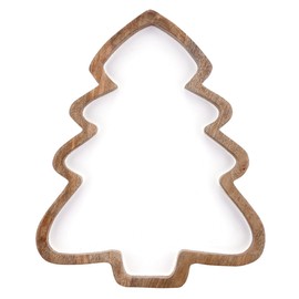 Santa Barbara Design Studio Mango Wood and Enamel Christmas Tree Shaped Platter, Large 13.75"